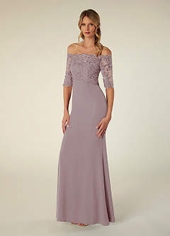 Azazie Jette Kleider für die Brautmutter Meerjungfrau-Linie Schulterfrei Spitze Kleid Vintage Mauve image3