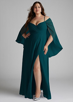 Azazie Cienna Jurken voor bruidsmeisjes Jurk van Chiffon met A-Lijn Off the Shoulder Pijnboom image7