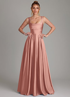 Azazie Azaria Bridesmaid Dresses Rosette A-Line Corset Stretch Satin Dress image1