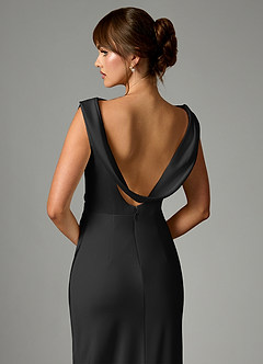 Azazie Kieryn Bridesmaid Dresses Black Mermaid Pleated Stretch Satin Dress image2