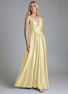 Azazie Delmie Brudtärnklänningar Klä av A-Linje i Stretch Satin Korsett Citronsorbet image5