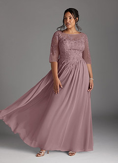 Azazie Mirielle Abiti per la Madre della Sposa Abito A-Line in Chiffon in Pizzo con Scollo a U Rosa Polverosa image7