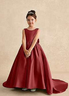 Azazie Mimia Blumenmädchenkleider A-Linie Schleifen Matte Satin Kleid Rost image3