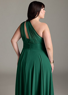 Azazie Charlize Bridesmaid Dresses Emerald A-Line One Shoulder Chiffon Dress image13