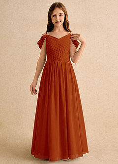 Azazie Chelo Girls Formal Abiti da Ragazza di Fiori Abito A-Line in Chiffon Plissettato Paprika image5