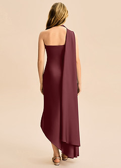 Azazie Briony Junior Etui Plissee Stretch-Satin Kleid Cabernetrot image2