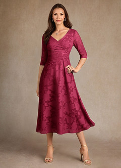 Azazie Durant Mother of the Bride Dresses Burgundy A-Line Pleated Floral Burnout Dress image4