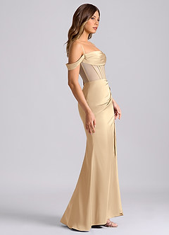 Azazie Alyce 신부 들러리 드레스 인어 오프 더 숄더 스트레치 새틴 바닥 길이 드레스 image3