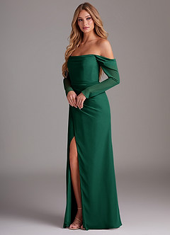 Azazie Hallie Bridesmaid Dresses Emerald Mermaid Long Sleeve Chiffon Dress image3