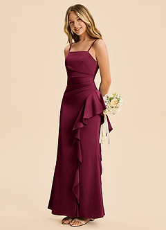 Azazie Lyla Junior Burgundy Mermaid Pleated Stretch Satin Dress image1