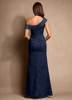 Azazie Hamptons Mother of the Bride Dresses Dark Navy A-Line Pleated Floral Burnout Dress image3