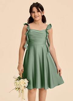 Azazie Kira Junior Matcha A-Line Ruched Stretch Satin Dress image7