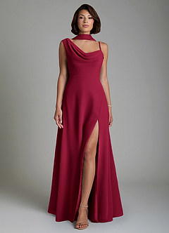 Azazie True Robes de demoiselle d'honneur Robe Trapèze en Mousseline de soie Plissé Bourgogne image6