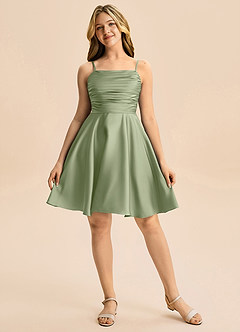 Azazie Miko Junior Pistachio A-Line Pleated Stretch Satin Dress image5