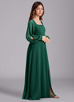 Azazie Bondi Junior Vestido de Esmeralda de Gasa de Corte en A con Blusón image4