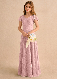 Azazie Narin Girls Formal Blumenmädchenkleider A-Linie mit ärmel Blumen-Burnout Kleid Puderrosa image4