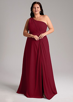 Azazie Brooke Brautjungfernkleider A-Linie One-Shoulder Chiffon Kleid Burgunderrot image10