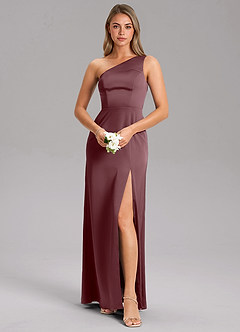 Azazie Phaedra Jurken voor bruidsmeisjes Jurk van Stretch Satijn met A-Lijn One-Shoulder Sangria image1