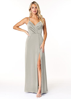 Azazie Madaleine Final Sale English Rose A-Line Pleated Stretch Satin Dress image1