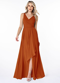 Azazie Calvi Bridesmaid Dresses Paprika A-Line Ruched Chiffon Dress image1