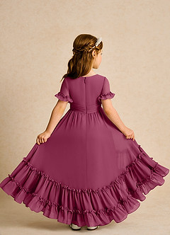 Azazie Kass Flower Girl Dresses Mulberry A-Line Pleated Chiffon Dress image3
