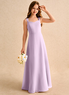 Azazie Makani Girls Formal Blumenmädchenkleider A-Linie Herzausschnitt Chiffon Kleid Frostiges Flieder image4