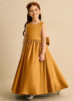Azazie Nellia vestidos de niña de las flores Vestido de Caramelo de Satin Mate de Corte En A con Lazo image3