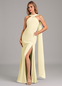 Azazie Kinsley Probar vestidos en casa Vestido de Azul Marino Oscuro de Gasa de Corte Sirena con Plisado image1