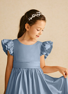 Azazie Piglette Flower Girl Dresses Dusty Blue A-Line Bow Matte Satin Dress image3