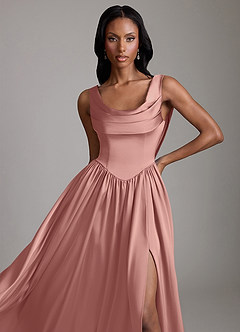 Azazie Novi Bridesmaid Dresses Rosette A-Line with Pockets Stretch Satin Dress image3