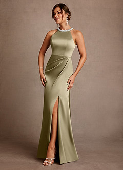 Azazie Lawrence Mère de la mariée Robes Robe Trapèze en Satin extensible Plissée Vert Mousse image2