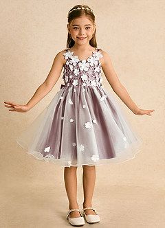 Azazie Junebug vestidos de niña de las flores Vestido de Marfil Rosa Del Desierto de Tul de Princesa con Encaje image3