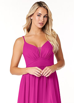 Azazie Rayna Vestidos de damas de honor Vestido de Fucsia de Gasa de Corte en A con Cuello en V plisado image6
