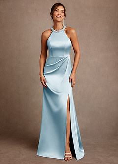 Azazie Lawrence Mother of the Bride Dresses Sky Blue A-Line Pleated Stretch Satin Dress image1