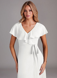 Azazie Lainey Bridesmaid Dresses White A-Line with Pockets Chiffon Dress image6