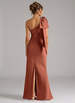 Azazie Capri Bridesmaid Dresses Clay Mermaid One Shoulder Stretch Satin Dress image2