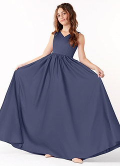 Azazie Hathaway Junior Stormy A-Line Bow Matte Satin Dress image1