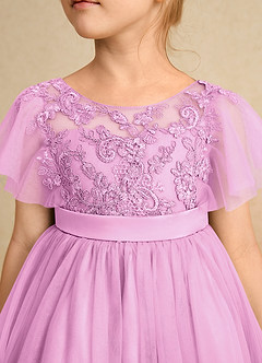 Azazie Queenie Robe Demoiselle D'honneur Fillette Robe Trapèze en Dentelle Rose Bonbon image4