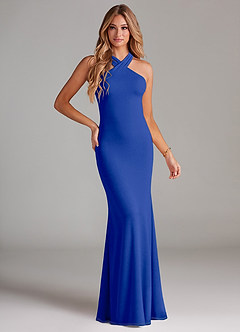 Azazie Doretta Abiti da Damigella Abito Sirena in Chiffon Plissettato Blu Reale image1
