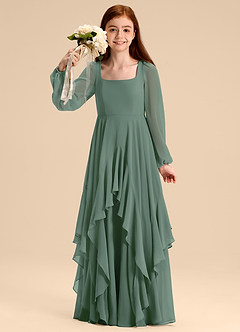 Azazie Clara Junior Eucalyptus A-Line Blouson Chiffon Dress image3