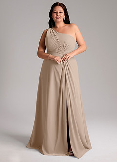 Azazie Brooke Bridesmaid Dresses Taupe A-Line One Shoulder Chiffon Dress image3