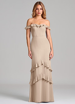 Azazie Marilynn Brudtärnklänningar Klä av Sjöjungfru i Chiffong Av axeln Taupe image3