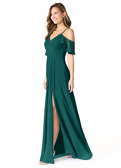 Azazie Dakota Bridesmaid Dresses Peacock A-Line V-Neck Pleated Chiffon Dress image3