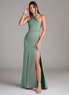 Azazie Rue Bridesmaid Dresses Silver Sage Mermaid Pleated Stretch Satin Dress image1