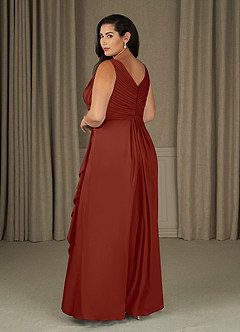 Azazie Evy Final Sale Terracotta A-Line Pleated Stretch Chiffon Dress image7