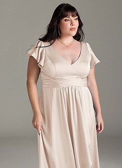 Azazie Omari Bridesmaid Dresses White Alabaster A-Line Stretch Satin Dress image13