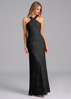 Azazie Doretta Bridesmaid Dresses Black Mermaid Pleated Floral Burnout Dress image3