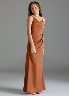 Azazie Maci Junior Copper Mermaid Pleated Stretch Satin Dress image4