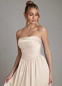 Azazie Zena Bridesmaid Dresses White Alabaster A-Line Strapless Stretch Satin Dress image3