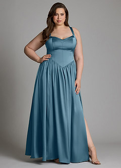 Azazie Francis Brautjungfernkleider A-Linie Korsett Stretch-Satin Kleid Bermudablau image12